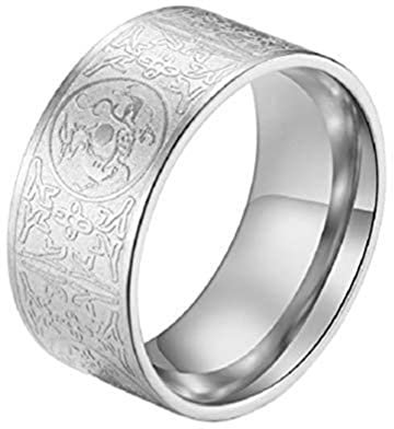 PAURO Herren Edelstahl Chinesisch Antike 4 Wächter Tier Drache Weißer Tiger Suzaku Basalt Amulett Ring Silber Größe 62 (19.7)