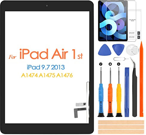 Pantalla Táctil para iPad Air 1st Generación iPad 5, Digitalizador Pantalla Táctil para iPad 5 9.7 A1474 A1475 A1476, Pantalla con Botón de Inicio, Incluye Herramientas de Reparación