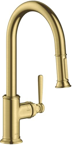 hansgrohe AXOR Montreux DN 15 Einhebel-Küchenmischer 180 mit Ausziehbrause, Farbe: Brushed Brass