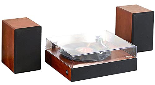 Vinyl Record Player, 3-Speed Fully Automatic Bluetooth Belt-Drive Stereo Turntable with Built in Speakers, Vintage Wireless Turntable, auto Stop and Aux-in Functionality, for Home Music