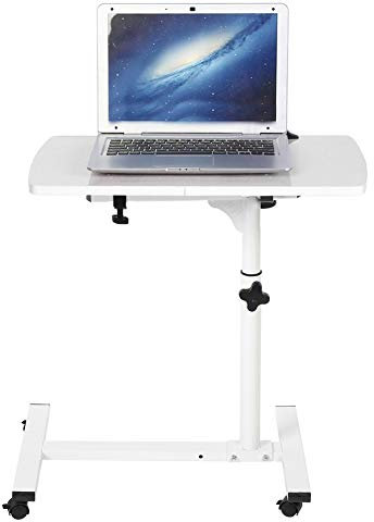 Ejoyous Bureau Table Informatique, Table de Lit a Roulette Table Mobile pour Ordinateur Portable Table D'appoint sur roulettes Tableau d'ordinateur de Bureau à Réglable en Hauteur (Blanc)
