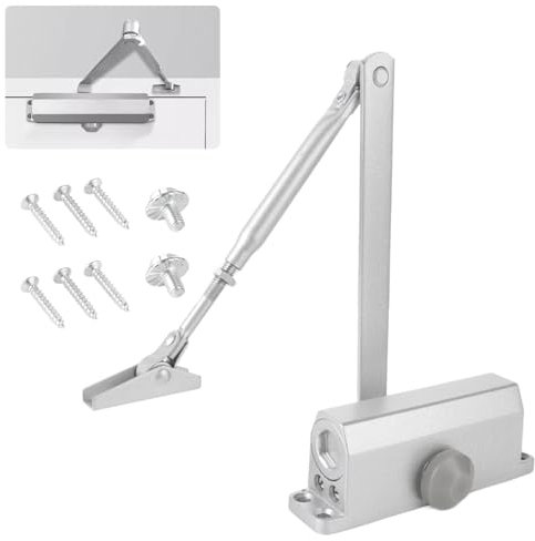 FWEEK Ferme Porte Hydraulique Réglable, Ferme Porte Automatique, Ferme-porte à Ressort Avec Fonction de Blocage, Tampon Fermé Pour La Maison Commerciale Et PrivéE, 40-65 Kg, Silber
