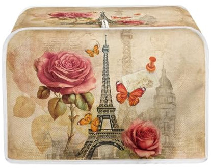 Talayituse Eiffel Tower Print Toaster Cover 4 Slice Bread Toaster Oven Covers Washable Rose Butterfly Toaster Cover Kitchen Small Appliance Covers Bakeware Protector