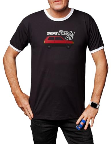 Camisetas EGB Camiseta Cuello Blanco Seat Panda - Ochenteras 80´s Retro Comic Tallas Especiales (Negro, L)