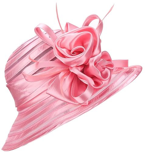HilyBony Chapeau Kentucky en organza pour femme - Chapeau Derby - Pour mariage, église, thé, fête, été, rose, M