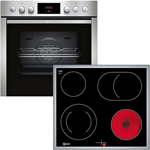 NEFF EX4, Set bestehend aus E1CCD2AN0, N 30, Einbauherd mit CircoTherm, 60 x 60 cm, Edelstahl und M16SRF0L0, N 50, herdgesteuertes Elektrokochfeld, 60 cm, Schwarz, mit Rahmen aufliegend