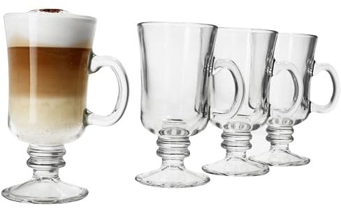 MamboCat 4er Set Irish Coffee Gläser I 180ml, Höhe 14,8cm I für 4 Personen I klares Kaffeeglas mit Henkel & Fuß I transparente Teegläser I Glas für heiße Schokolade, Glühwein, Punsch & Co