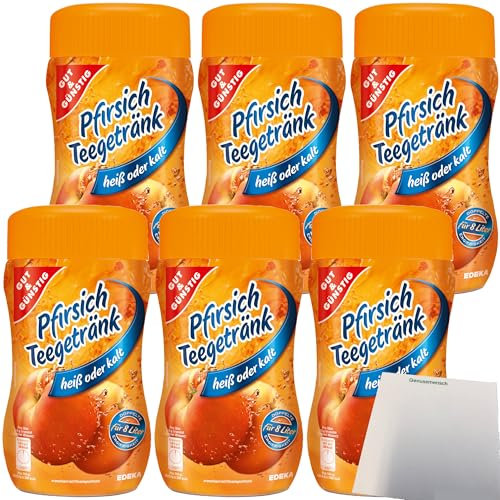 Gut&Günstig Instant Pfirsich-Teegetränk kalt oder heiß zu genießen 50% kalorienreduziert 6er Pack (6x400g Packung) + usy Block