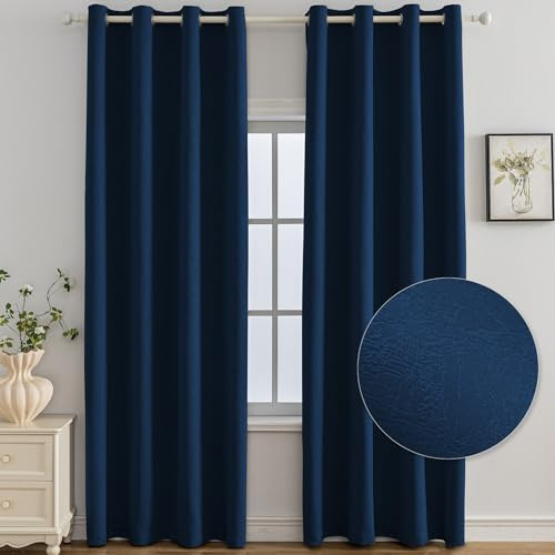 Ystyle Tende Oscuranti per Interni 2 Pezzi, 140x300 CM, Termiche Isolanti, Anti-Rumore, con Anelli, Tenda Moderna Per Camera da Letto e Soggiorno, Blu Scuro