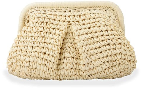 Emprier Straw Clutch Purse for Women Cloud Dumpling Pouch Straw Crossbody Shoulder Handbag Summer Beach Woven Bag, Beige, One Size
