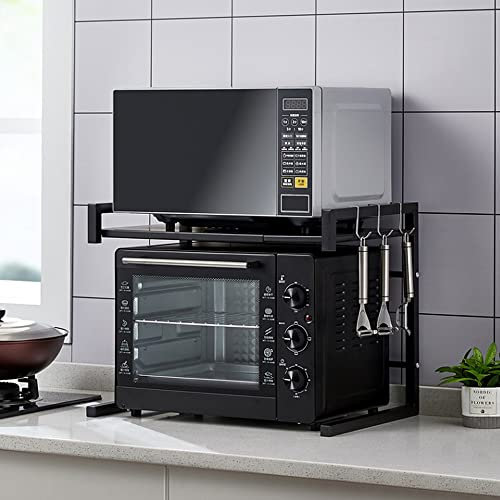Microwave Holder/Rake grössenverstellbar-Mikrowellen Ständer/Regal, Mikrowellenhalterung, Mikrowellen Ständer/Organizer mit Hacken, 42 cm (40–65 cm) – schwarz