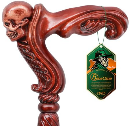 BeneCane Handmade Wooden Walking Stick for Men and Women, Detachable Skull Handle Walking Stick, Fashionable Unisex Stick with Ergonomic and Comfort Grip Handle