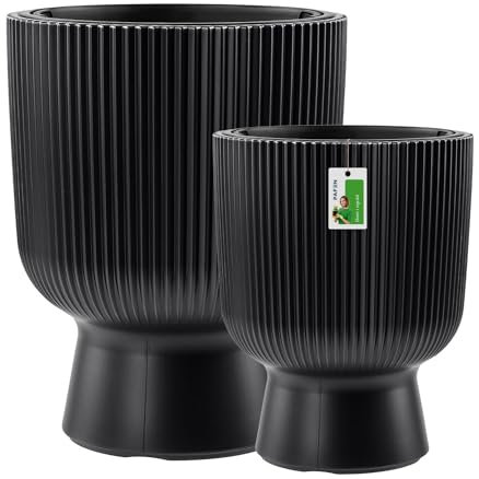 PAFEN Kunststoff Blumentöpfe auf einem Bein - Set 2 Großen 36 cm und 50 cm - Elegant Blumenkübel Übertopf Pflanztopf Pflanzkübel Für Innen Und Balkon Garten Pflanze | Anthrazit