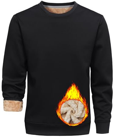 Libin Pullover Herren Ohne Kapuze Fleece Sweatshirt Winter Solid Sport Warm Rundhals Langarmshirts Outdoor Top Thermo Gefütterte Arbeitspullover Schwarz 3XL