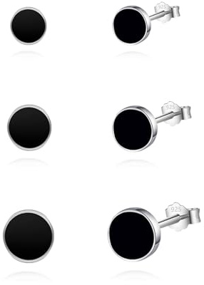 HinDaLi 3 Paar Ohrstecker Rund Ohrringe Silber 925 für Damen Mädchen Herren | Silber Ohrstecker Damen Runde Ohrringe Schwarz Rund Kleine Ohrring Silber Knorpel Tragus für Damen Hypoallergene