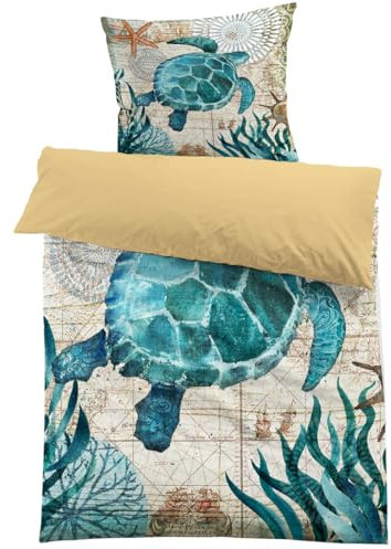 MUSOLEI Kinderbettwäsche 140x200 Meer Schildkröte Bettwäsche Kinder Jungen Mädchen 3D-Druck Mikrofaser Bettbezug und 1 Kissenbezug 65x65cm Bettwäsche-Set für Einzelbett, Schildkröte