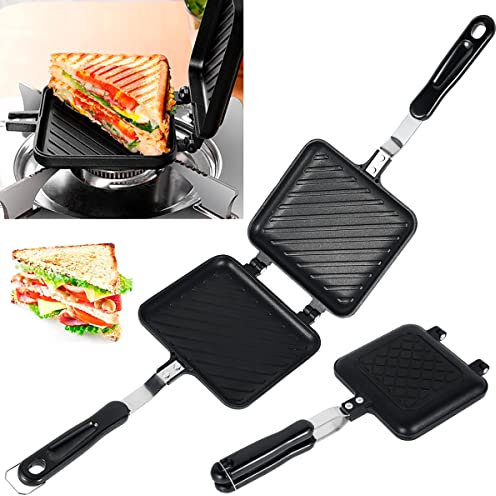 RHAIQBVC Camping Toastie Maker Double Side Toasted Sandwich Maker Non-Stick Stovetop Bread Frying Pan with Heat-Resistant Handles Multifunction Stovetop Toastie Maker for Home Outdoor Camping