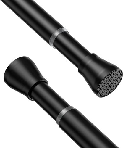 Shower Curtain Pole 115-195cm 1Pcs Extendable Curtain Poles No Drilling Black Tension Rods for Curtains Non-Slip Shower Curtain Rail Non-Rust for Wardrobe,Window and Bathroom