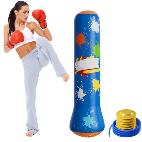 Nbbwwu Aufblasbarer Boxsack für Kinder, aufblasbares Boxspielzeug,Box-Zieltasche - Lustiger Bounce-Back-Boxsack, Boxsack mit Pumpe für Kraftübungen für Kinder