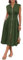 Women Simple Design Dress Short Cap Sleeve V Neck Dress with Zipper Front Beach Party Wedding Army Green L
