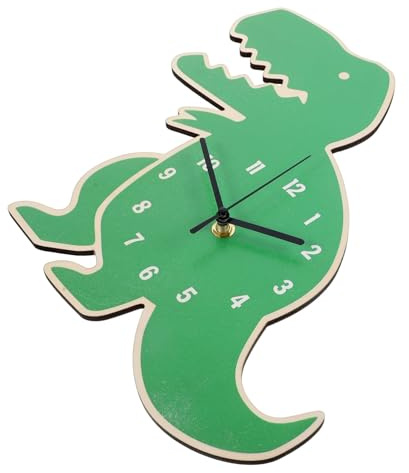 Dinosaurier Wanduhr, Stille Kinderzimmeruhr für Wand und Tisch | 30x28x2cm, Grünes Cartoon Design, Batteriebetrieben mit 1 AA Batterie, Lautloses Uhrwerk, Klare Anzeige, Schlafzimmer