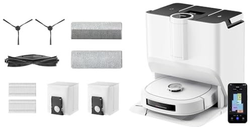 EUREKA Robot Aspirapolvere Lavapavimenti con Mappatura Kit, Multi-superficie, RollRenew™, Mocio Cingolato, DuoDetect AI, Stazione Base All-in-One, Navigazione Laser, 130 Minuti di Durata Batteria
