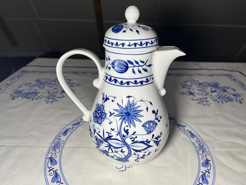 Kanne mit Deckel, Kahla Zwiebelmuster Porzellan, Höhe 17cm Teekanne Kaffeekanne ca 0,9 Liter