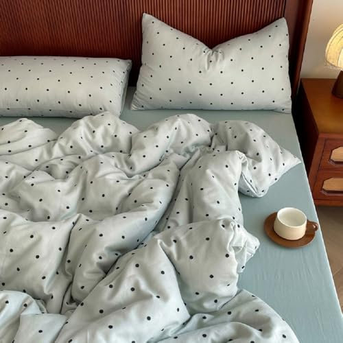 Lanqinglv Bettwäsche 135x200 cm Mädchen Blau Polka Dot Kinder Bettwäsche aus Microfaser, ÖKO-TEX Bettwäsche Set - Bettbezug mit Reißverschluss und 1 Kissenbezug 80x80 cm