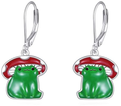 Frosch Ohrringe Hängend für Damen Sterling Silber 925 Frosch Schmuck Pilz Geschenke für Damen