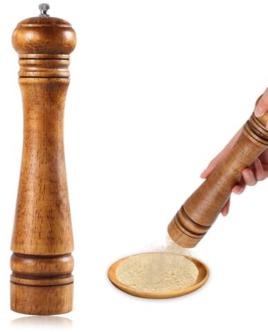 Molinillo de pimienta de madera de 25,4 cm, retro, manual, de madera, molinillo grande con rotor de cerámica ajustable, molinillo de especias de madera, molinillo de pimienta para cocina, hogar,