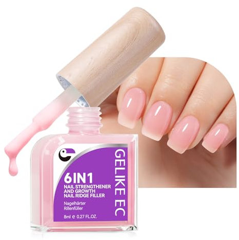 Gelike ec Smalto Indurente per Unghie Forti e Crescita, Cura della Base Smalto per Ripieno delle Onde delle Unghie, per Riparare Unghie Deliate e Fritte, Smalto Colore Rosso Naturale Morbido