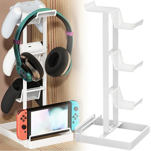 MINGZE Porta Cuffie, Porta Joystick Universali Accessori Gaming, Supporto Cuffie con Organizzatore Stand da Tavolo Organizer, Porta Cuffie da Scrivania per Xbox One PS4 PS5 PC