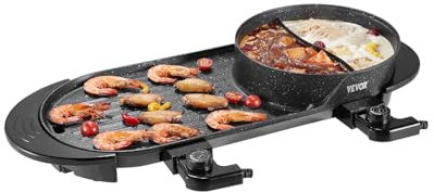 VEVOR Hot Pot mit Grill, 2200 W 2 in 1 elektrischer rauchfreier Grill und Hot Pot, koreanischer BBQ Shabu Feuertopf mit separater doppelter Temperaturregelung & antihaftbeschichteter Pfannen
