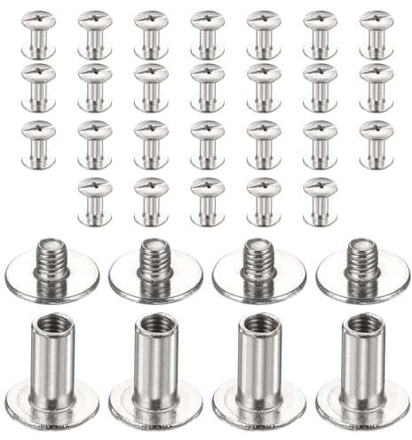 sourcing map Lot de 30 vis Chicago M3 x 9 mm de longueur 5 mm en métal Phillips clous rivets rivets de liaison vis pour bricolage, ceinture en cuir, sac, loisirs créatifs, reliure, argent