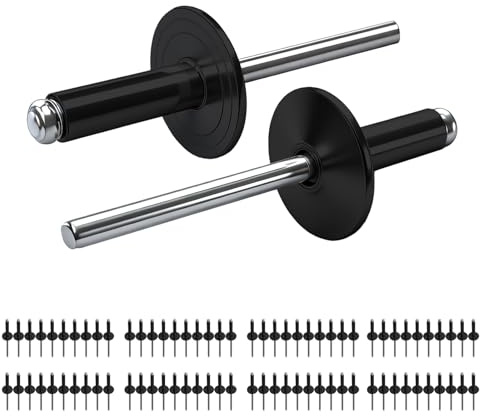 PDKKFF 80 Rivet Pop 4.8x16mm Rivets Aveugles en Aluminium avec large bride | Noir Rivet Aveugle à Grande Bride Pour Véhicules Automobiles, Bateaux, Equipements Mécaniques, Meubles