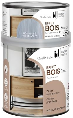 ID Paris Kit Peinture Effet Bois Grisé pour Meubles et Objets 500ml Base + 250ml Finition