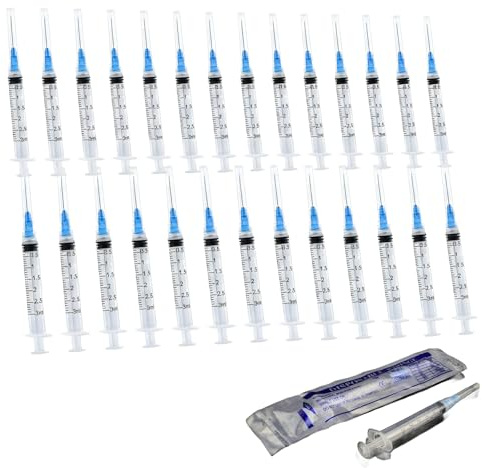 30 Pack 3ml Syringes with Caps, Individually Sealed for Liquid Dispensing | Individually Sealed 3ml Dispensing Syringes, Double-Layer Rubber Plunger Leak-Proof, for Pet Feeding Craft Glue Oil Lab