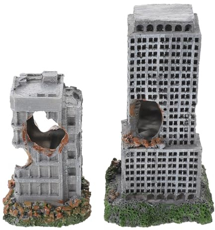 FONDOTIN 2 Stück 2 Stück Aquarium Ruinen Deko aus Kunstharz Realistische Stadtmodell Burgruine mit Fischversteck Aquarium Ornament für Garnelen und Wassertiere