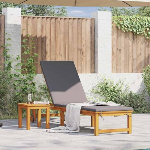 Owoxanthellate Sonnenliege Akazie 202 cm verstellbar mit Outdoor-Kissen 110 kg belastbar Modernes Design Massivholz Liege klappbar für Garten Balkon Terrasse