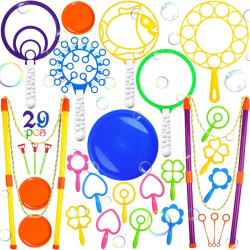 Purpledi 29 Piezas Kit de Varita de Burbujas, Gigante Varita de Burbujas, Juego de Pompas de Jabón para Niños, Maquina de Burbujas para Juegos al Aire Libre en Interiores y Fiestas de Cumpleaños