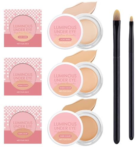 3 Stück Gesicht Concealer Afflorisch Concealer Color Corrector Make Up | Mit 2 Concealer-Pinse Augenringe Abdecken Under Eye Brightener Feuchtigkeitsspendend Elfenbein Naturfarben Tief