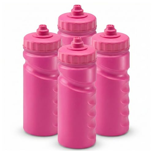 Foxberry 500ml Reusable Water Bottles - 4x Multipack - Hands Free Lid - Spill Proof and Leak Proof Spout - BPA Free - Dishwasher Safe - Kids - School - Sports - Clubs (All Pink)