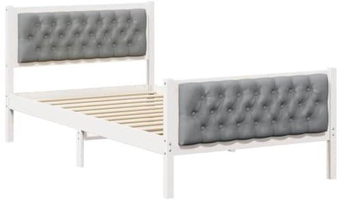 mtlskopl Bettrahmen 100x200 cm Hellgrau Polsterbett mit Kopfteil Modernes Holzbett Einzelbett aus Massivholz Kiefer stabiles Jugendbett Seniorenbett für Schlafzimmer und Gästezimmer