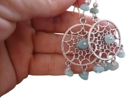 ✿ TRAUMFÄNGER BOHO ETHNO AMAZONIT STEIN ✿ lange Haken Ohrringe dreamcatcher