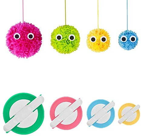 Cisixin 4 Größen Pompom Maker Set, Pompoms Handwerk Bommelschablone Fluff Kugel DIY Nadel Handwerk Tool, Fluff Ball Weaver Kit für Kinder Erwachsene Mützen Schals Kleidung Strickmütze