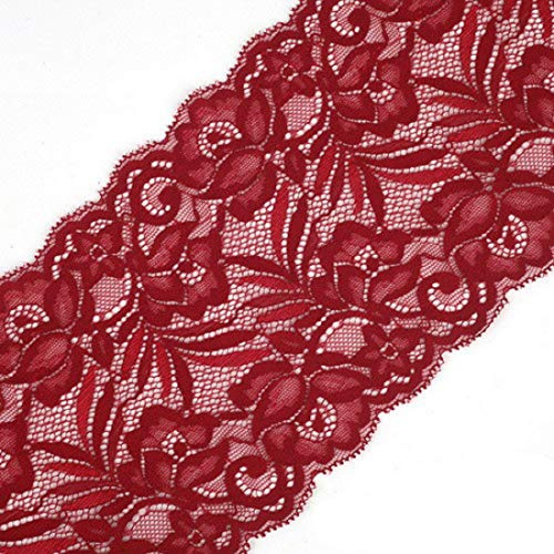 Yalulu 5 Yards Elastizität Spitzenbordüre Band DIY Handwerk Farbband mit Spitzen für Handwerk Dessous Hochzeitskleid Hochzeit Dekor 15cm Breite (Weinrot)