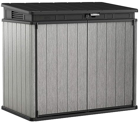 Keter 4.6 Foot by 2.7 Foot Outdoor Equipment Storage Shed Backyard Home Patio Furniture for Garden Use and Garbage Can Storage, Deco Grey