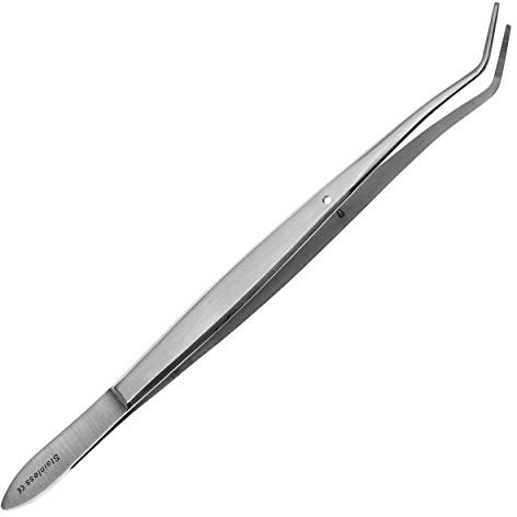 May- Pinzas universales de 16 cm con pasador de fijación - Pinzas domésticas - en ángulo - Punta fina - interior estriado - acero inoxidable