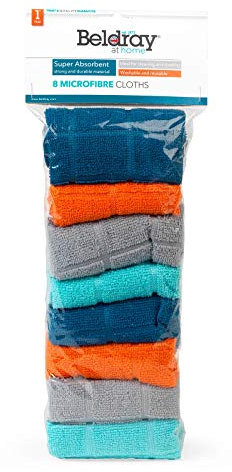 Beldray LA066374EU Microfibre Cleaning Cloths - 8 Pack, Highly Absorbent, Scratch Free, Machine Washable, Reusable, Stain Resistant, Dusting Cloths, Dish Cloth, Multipurpose For Removing Dust & Dirt