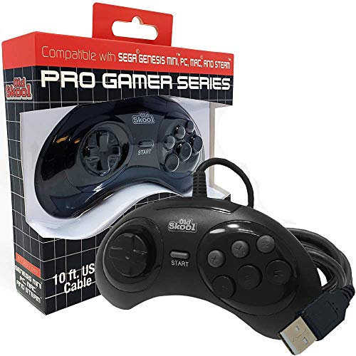 Old Skool Contrôleur USB 6 boutons Compatible avec Sega Genesis Mini, PS3, PC, Mac, Steam, Nintendo Switch - Port USB (Noir)